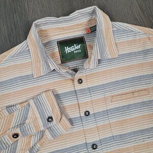 Howler Bros Enfield Shirt Men Size Small Striped Long Sleeve Oxford Elbow Patch